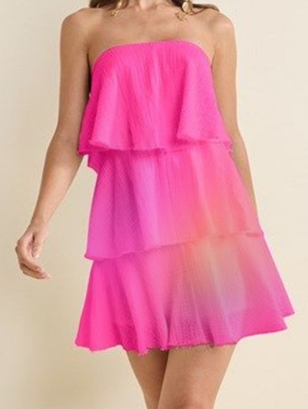 VENUS Pink Tiered Ruffle Mini Dress